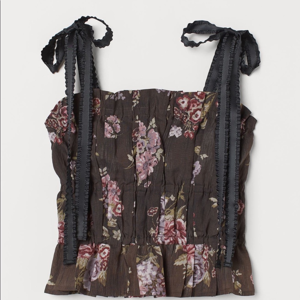 Brock collection x H&M tie shoulder brown top NWT